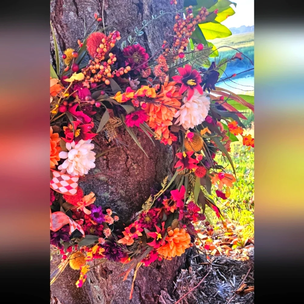 Fall/Autumn Faux Floral Grapevine Wreath - Picture 3 of 10